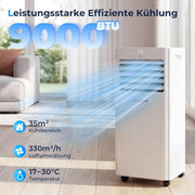 Aire acondicionado portátil 9000 BTU, LEENON 4 en 1, deshumidificador, ventilador y modo sueño, aire acondicionado móvil con tubo de escape, mando a distancia/temporizador 24h, aire acondicionado portátil para habitaciones de hasta 30 m²