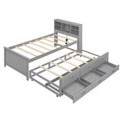 Cama tipo plataforma con nido y cajones, cama tipo plataforma con almacenamiento y USB, cama tipo plataforma de madera con estantería