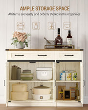 Aparador de cocina Hzuaneri, armario tipo bufé con 2 cajones, aparador con 3 puertas, estantes ajustables, estilo rústico, para cocina o salón, 40 x 108 x 80 cm, blanco vintage-marrón miel, SC85814X