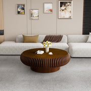 Mesa de centro redonda tipo tambor de madera, superficie acanalada, diseño de mediados de siglo, mesa de salón, estable y duradera (B madera de nogal 100 cm)