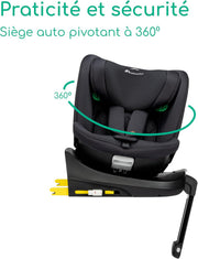 Bebeconfort RevolveFix Plus 360 i-Size, Silla de coche giratoria 360, 0-12 años, 40-150 cm, Silla de coche ISOFIX, Pata de apoyo, Rotación 360, 6 posiciones de reclinado, 12 posiciones de reposacabezas, Full Black