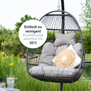 Sillón colgante con soporte, cesta tipo huevo, mecedora de ratán, diseño para interior y exterior, capacidad de carga de 150 kg, gris