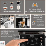 Krups Sensation Lait, Cafetera superautomática, máquina de espresso, 6 bebidas, Jarra de leche, Cappuccino, Interfaz táctil, Limpieza automática, Plateado, EA912E10
