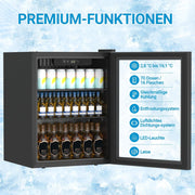 Refrigerador de bebidas, mininevera de 70 latas/50 l con puerta transparente para refrescos, cerveza o vino, frigorífico pequeño independiente con estante ajustable y pantalla digital (negro)