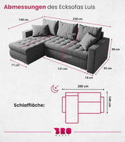 Sofá cama esquinero en forma de L BROMARKT, sofá cama con arcón, mueble de salón LUIS, sofá de 3 plazas con espacio de almacenamiento, 238x150x72 gris claro