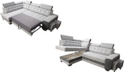 Sofá rinconero Robin Inspire Grand con función cama plata-antracita izquierdo | Sofá en forma de L con arcón, función relax, 2 taburetes y reposacabezas. Conjunto de salón con opción de dormir.