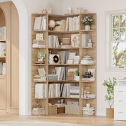 Estantería esquinera de pie FirFurd de 185 cm, librería rinconera con 6 niveles, armario esquinero en forma de L, vitrina de esquina para despacho, salón o cocina, 80 x 84 x 185 cm, roble