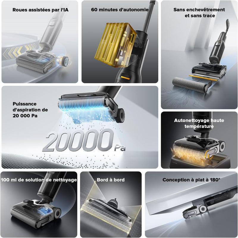 Aspiradora escoba inalámbrica Roborock F25 Alt 20 000 Pa, autolimpieza a alta temperatura de 90 °C, reclinable a 180° para limpieza en plano, limpieza de doble borde, dosificación automática de solución