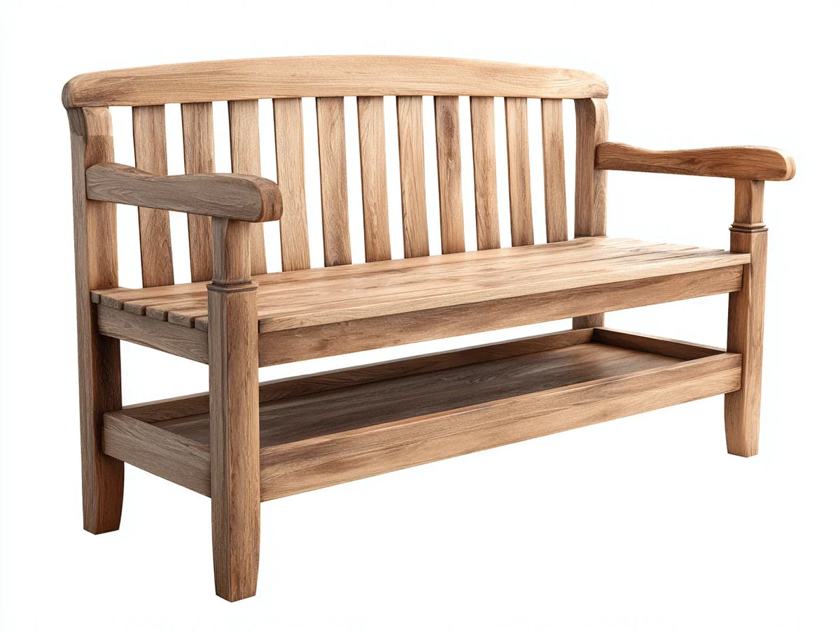 Banco de jardín de madera maciza con reposabrazos y estante 150x60x90 cm - marrón - estilo natural para exteriores