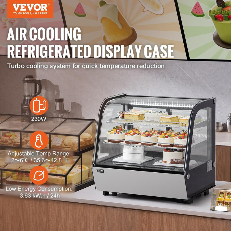 Vitrina refrigerada VEVOR, expositor refrigerado para pastelería y panadería de 115 L, vitrina comercial de 2 niveles con iluminación LED, refrigeración TURBO y sistema de aire frío sin escarcha para cafetería