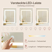 Tocador HOOBRO con iluminación LED, 7 cajones y 5 estantes abiertos, tocador con espejo y estación de carga (2 tomas de corriente CA, 1 USB-A, 1 tipo C), para dormitorio, blanco EWT110CDSZ01