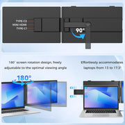 Extensión de pantalla para portátil de 14", pantalla dual IPS FHD 1080P con USB-C/HDMI, extensor de pantalla portátil para portátiles de 13-17.3" con Plug & Play para Mac/Android