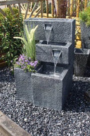 Fuente "Grada" plantable con iluminación LED, fuente de jardín en cascada, fuente de terraza