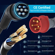 Tera EV Ladegerät Smart APP mit 32A Typ 2 22kW oder 11kW Heim Ladestation 400V CE & TÜV Wallbox 7m Ladekabel mit Ladegerätehalter App-Steuerung CEE 3-Phasen Stecker für Alle EVs und PHEVs W01 Schwarz