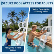 Escalera para piscina de servicio pesado de 5 peldaños con pasamanos dobles, peldaños de PE resistentes antideslizantes, capacidad de 400 lbs, se adapta a piscinas elevadas y enterradas de 48 a 54 pulgadas.