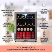Mininevera Klarstein con puerta de cristal para habitaciones, refrigerador de bebidas con estantes ajustables, pequeño de 80 litros, frigorífico silencioso para interiores/exteriores