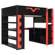 Cama tipo loft para juegos Luxystar Modern con escritorio iluminado, bandeja para teclado, tablero perforado y estantería de almacenamiento
