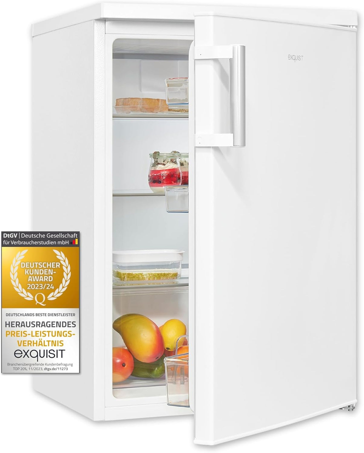 Refrigerador Exquisit sin congelador, 133 litros, frigorífico de una puerta independiente, sentido de apertura de puerta reversible, KS516-V-H-010D blanco