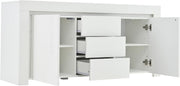 Aparador ModernLuxe LED de alto brillo para salón, armario auxiliar de 140x40x65 cm, 3 cajones y 2 puertas, cómoda moderna con almacenamiento para recibidor, oficina y salón, blanco