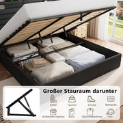 Cama FEONASE 180x200 con espacio de almacenamiento, cama tapizada de 180x200 cm con iluminación LED y estación de carga, estructura de cama con almacenamiento hidráulico y en el cabecero, somier, sin colchón, gris oscuro