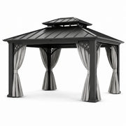 Pabellón de aluminio con techo de acero y cortinas de poliéster gris 3x4m