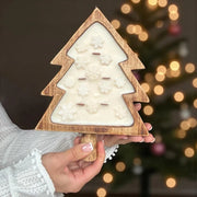 Cuenco de madera en forma de árbol de Navidad con copos de nieve o flor de Pascua, vela de soja, 100% cera de soja natural, mechas de madera, 26 cm x 19 cm