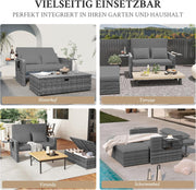 Conjunto de salón de jardín de ratán Amopatio, sofá de jardín de 2 plazas con arcón y respaldo ajustable, muebles de salón resistentes a la intemperie para balcón y terraza con taburete y cojines, gris