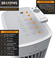Brandson - Enfriador de aire por agua 5 en 1 - Enfriador evaporativo, humidificador, ventilador y purificador de aire, aire acondicionado portátil sin tubo de escape - Galardonado 2025 - silencioso - depósito de agua de 5 L