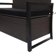 Banco de jardín Mendler Poly-Rattan 2 plazas HWC-F39AM, banco arcón, compartimento de almacenamiento con cojín - gris, cojines negros