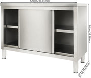 Armario de trabajo con puertas correderas, mesa de trabajo de acero inoxidable, armario de mesa de trabajo para cocina, armario de acero inoxidable independiente, mesa de acero inoxidable para cocina, restaurante, garaje, 120 x 50 x 86 cm