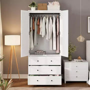 Armario ropero COZONY con 3 cajones y 2 puertas, clóset de madera moderno para dormitorio, armario de pie resistente de color blanco