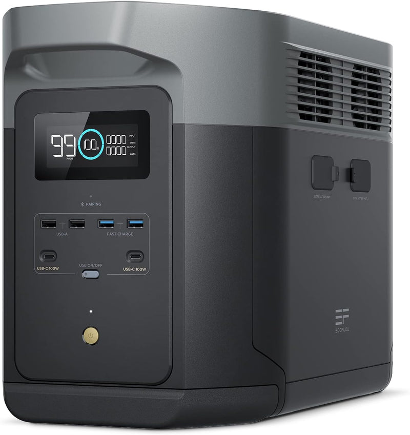 Estación de energía portátil EcoFlow DELTA 2 Max 2048Wh, ampliable de 2 a 6 kWh, batería LFP con 3000 ciclos, carga al 80% en 1 hora, potencia de salida máx. de 3000W, generador solar para el hogar, camping, autocaravana