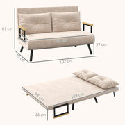 HOMCOM Sofá cama 4 en 1, sofá de 2 plazas con función de cama, 183 x 98,5 cm, sofá plegable con respaldo ajustable en 5 niveles, cojín lumbar y aspecto de terciopelo para salón, beige