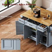 54 Isla de cocina grande con ala abatible de madera de caucho, carro de cocina rodante con textura repujada sobre 4 ruedas con 4 puertas y 3 cajones