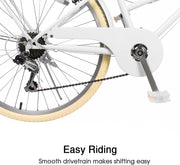 Glerc Missy 20, 24, 26 pulgadas bicicleta híbrida urbana tipo crucero para niñas, de 6 velocidades, con cesta de mimbre, para jóvenes mayores de 6 años, varios colores