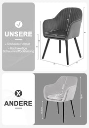Juego de 6 sillas de comedor WOLTU, para dormitorio, cocina, salón, sillas de cocina tapizadas con reposabrazos, patas de madera maciza, asiento de terciopelo, gris oscuro
