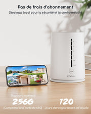 Cámara de vigilancia WiFi exterior inalámbrica COOAU 4MP - 365 días con panel solar - Base + 4 cámaras - 2.5K | 64 GB de almacenamiento local | Panorámica 360° | Cero cuotas mensuales | Compatible con Alexa