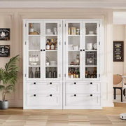 Alacena de cocina estilo granja con puertas de vidrio, armario de almacenamiento de 72 pulgadas con cajones y estantes ajustables para comedor, baño y sala de estar