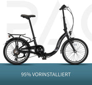 Bicicleta plegable premium PACTO para adultos - Cuadro de aluminio de 27 cm, ruedas de aluminio de 20 pulgadas, 6 velocidades Shimano