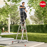 Escalera combinada Hailo S100 ProfiLOT de 3 tramos de aluminio, sistema LOT, 3x12 peldaños perfilados, 150 kg, inoxidable, plateada
