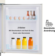 Refrigerador con congelador Merax, combinación frigorífico-congelador, frigorífico pequeño con 51L y congelador de 21L, silencioso, LED, estantes de vidrio, cajón para verduras, estantes en la puerta, para cocina, sala de estar, oficina, negro