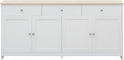 Aparador Ymkua, buffet, cómoda para salón y comedor, armario de almacenamiento con 4 puertas y 3 cajones, mueble de salón moderno, 160x37x75 cm, madera y blanco