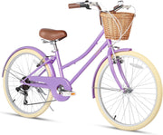 Glerc Missy 20, 24, 26 pulgadas bicicleta híbrida urbana tipo crucero para niñas, de 6 velocidades, con cesta de mimbre, para jóvenes mayores de 6 años, varios colores