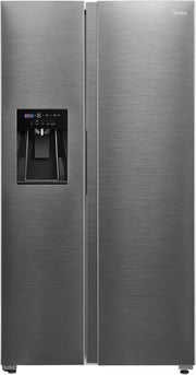 Midea KS-DDX 6.32 WT Frigorífico americano / 178,8 cm de altura / 254 kWh/año / No Frost / Compresor Dual Inverter / con dispensador de agua/hielo 3 en 1 y depósito de agua, Dark Inox
