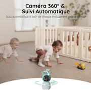 Vigilabebés BOIFUN 2K con 2 cámaras, pantalla dividida de 5", luces nocturnas de colores, rotación de 360°, detección de movimiento, seguimiento automático, control por monitor y smartphone, material de seguridad ABS