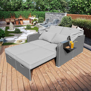 Muebles de jardín de ratán sintético para 2 personas, sofá de jardín, sofá lounge, toldo extraíble, ratán sintético y espuma, gris