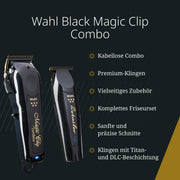 Combo de barbería inalámbrica Wahl, Magic Clip y Detailer Li, cuchillas de titanio y DLC, 100 min, 6 peines guía, peine de estilismo