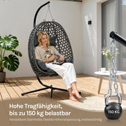 Silla colgante WOLTU con soporte, carga hasta 150 kg, silla colgante de ratán PE, con cojín de asiento y reposacabezas, para interior y exterior, gris