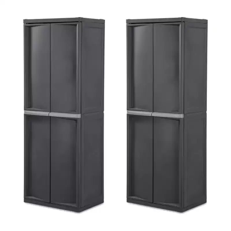 Gabinete organizador de almacenamiento de 4 estantes ajustables para garaje Sterilite, paquete de 2, gris