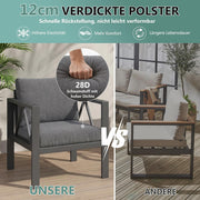 Conjunto de muebles de jardín de aluminio OMERAI de 5 piezas, incluye funda protectora impermeable para 7 personas, salón de jardín exterior con sofá, sillones y mesa, conjunto de jardín para jardín, terraza y balcón, gris oscuro